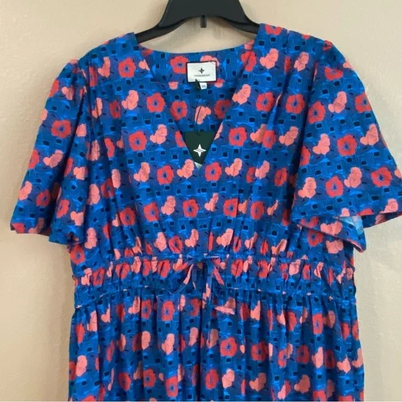 Tuckernuck Womens‎ New Size XXL Retro Floral Mitchell Midi Dress Blue and Red